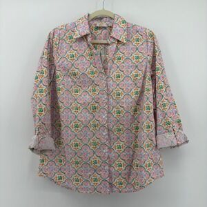 Kim Rogers Women's Size S Button Down Shirt Geometric Print Long Sleeve Casual‎